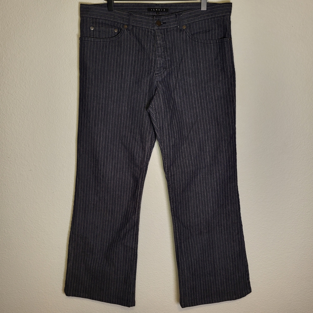 Theory Pinstripe Wide Leg Denim Jeans Size 34